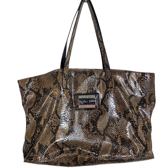 Guess Handbags - Guess large tote python print on faux leather large Guess chrome medalli…
